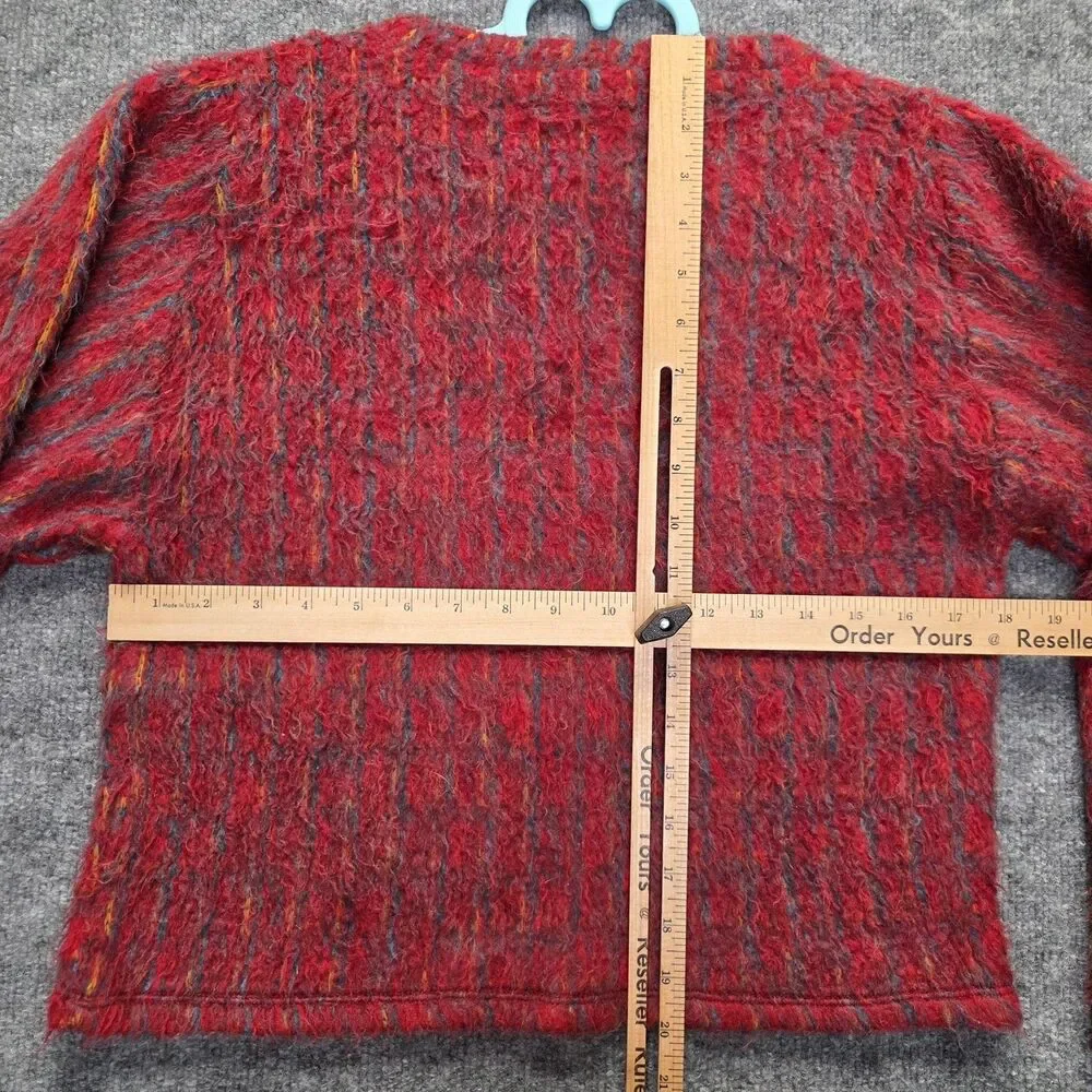 Zara Sweater Womens Small Red Multicolor Fuzzy Chunky Knit Crewneck Pullover